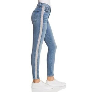 7 For All Mankind Blue Silver 25 Denim Jeans Shimmer Stripe High Rise Skinny Leg